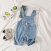 Baby Bear Print Washed Blue Denim Loose Breathable Overalls