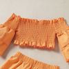 Baby 2pc Solid Orange Color Flared Medium Sleeves Shirred Tops Combo Ruffle Hem Shorts Sets