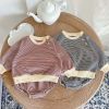 Baby Girl Striped Pattern Shoulder Buckle Design Tops Combo Shorts Sets