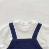 Baby Boy White Contrast Blue False Strap Rompers