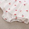 Baby Girls Cherry Print Pattern Lace Design Round Collar Sleeveless Dress Onesies