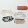 Baby Girl Doll Collar Top Combo Short Pants Sets In Summer Outfit Wearing