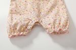 Baby Girls Floral Print Lace Design Collar Short-Sleeved Romper With Hat