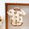 Baby Boy And Girl Bear Pattern Color Matching Short-Sleeved Top Combo Shorts 2-Pieces Sets
