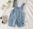Baby Bear Print Washed Blue Denim Loose Breathable Overalls