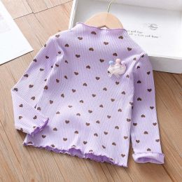Baby Girl Heart Print Pattern Wooden Ear Design Cotton Shirt (Size/Age: 130 (7-8Y))