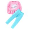 Baby Girl Cartoon Cat Embroidered Pattern Shirt Combo Solid Pants Sets